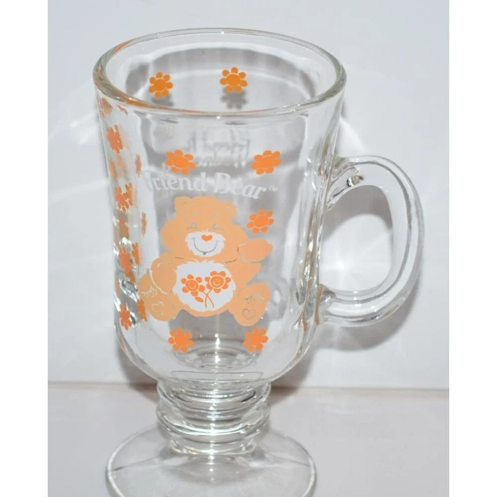 Vtg 1984 Care Bears Friend Bear‎ Irish Coffee Mug Pedestal Glass RARE